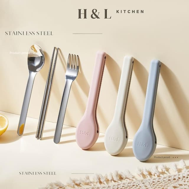 【H&L 匠心優廚】原創矽膠套餐具組【H&L匠心優廚】316不鏽鋼餐具 矽膠餐具 餐具 環保餐具 餐具組 外出餐具組 湯匙 筷子 不鏽鋼餐具