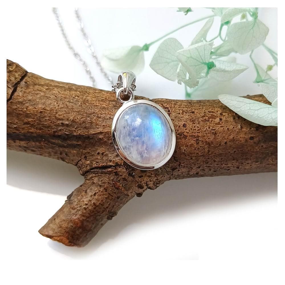 【KATE】銀飾 極簡橢圓天然月光石純銀項鍊 3A等級月光石 閃石系 六月生日石 鎖骨鍊 改變能量 戀愛石 生日禮物 情人禮物