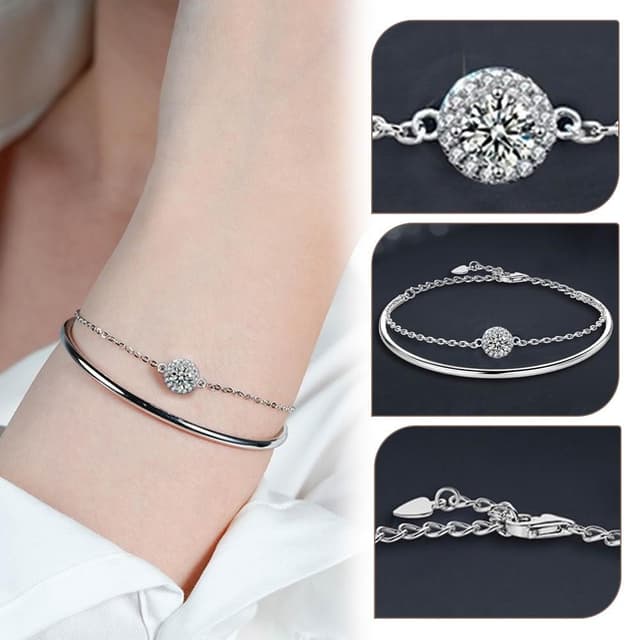 【MoonDy】純銀手鍊 疊戴手鍊 莫桑石手鍊 S925手鍊 抗過敏手鍊 50分莫桑石手鍊 鑲鑽手鍊