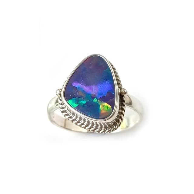 【KATE】銀飾 優雅隨形澳洲天然蛋白石純銀戒指 變彩斑斕 手工銀框 opal 澳泊戒指 十月生日石 生日禮物 情人禮物