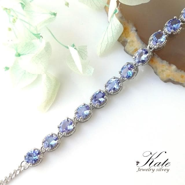 【KATE】銀飾 簡約輕奢閃耀天然丹泉石純銀手鍊 坦桑石 生日石 丹泉石手鍊 海洋之心 喉輪 眉心輪 生日禮物 情人禮物