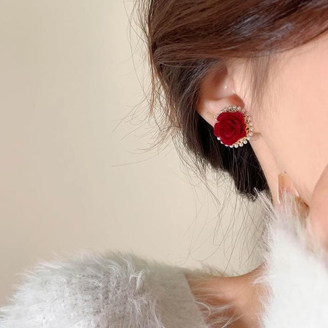 🎗飾間首飾鋪 安可拉紅珍珠珠耳環女輕奢高級感獨特耳環耳飾