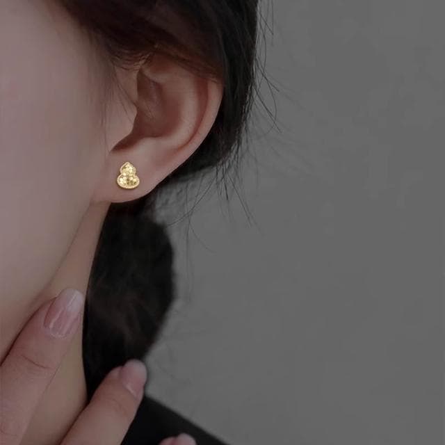 🎗飾間首飾鋪 S925純銀針龍鱗葫蘆耳環首飾女時尚高級感福祿耳飾耳釘飾品