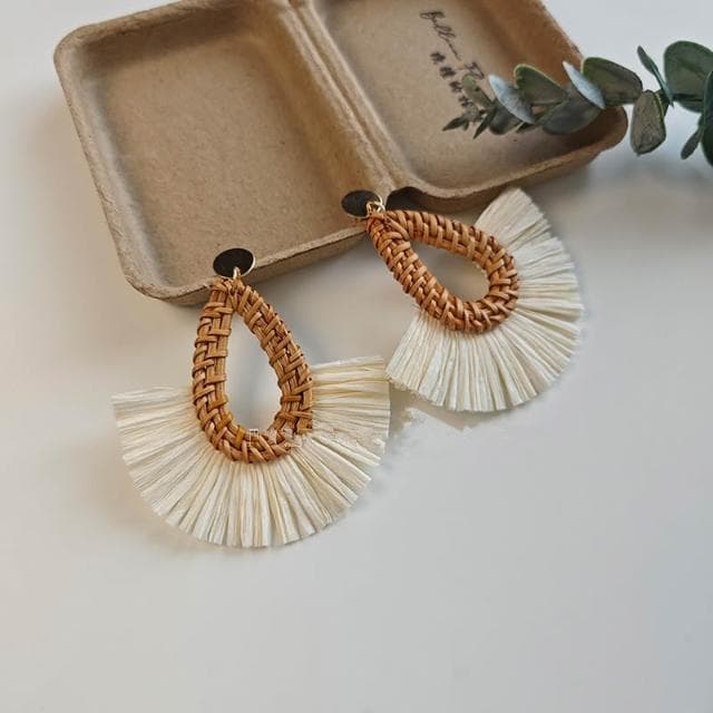 🎗飾間首飾鋪 編織扇形度假風流蘇鷺沙灘民族風女耳飾耳環