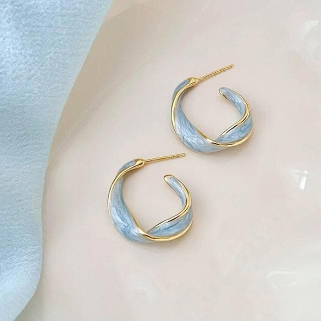 🎗飾間首飾鋪 法式滴釉藍色純銀耳圈女小眾耳環設計感高級耳環2025新款爆款耳飾