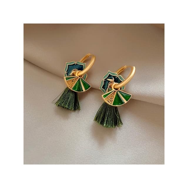 🎗飾間首飾鋪 新中式復古國潮琺瑯滴釉扇子女輕奢氣質耳環2025新款小眾耳飾