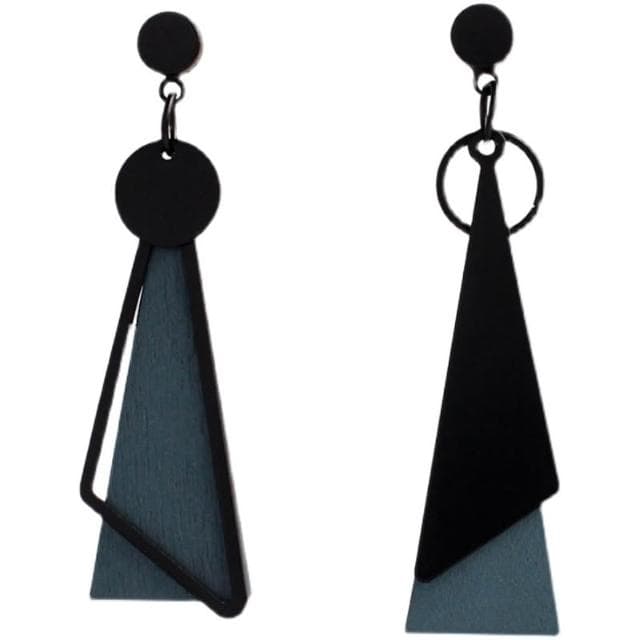 🎗飾間首飾鋪 新款木质雾霾蓝日系冷淡风不对称黑色耳环显瘦无耳洞耳夹耳饰