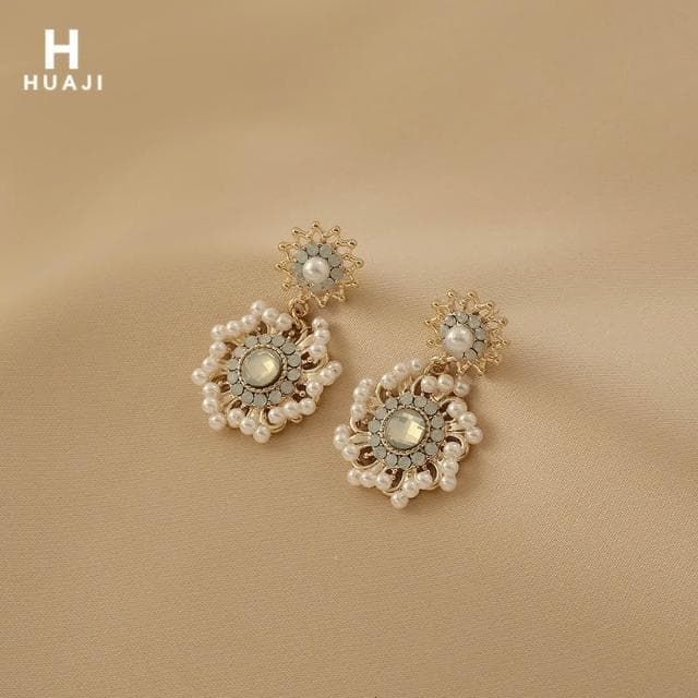 🎗飾間首飾鋪 花跡珍珠耳環女復古優雅宮廷風巴洛克耳環法式輕奢小眾耳飾