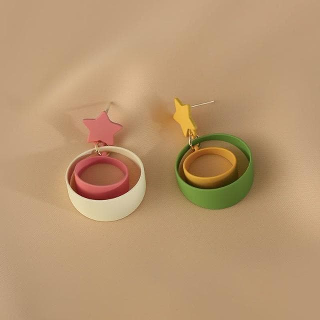 🎗飾間首飾鋪 花跡五角星耳環女獨特耳飾氣質撞色耳墜