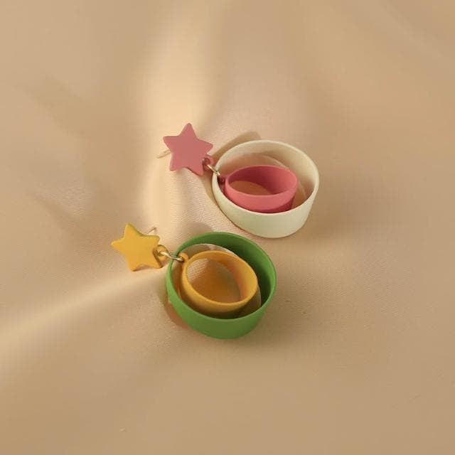 🎗飾間首飾鋪 花跡五角星耳環女獨特耳飾氣質撞色耳墜