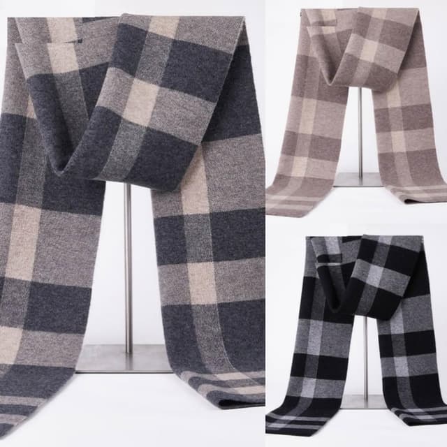 【米蘭精品】現貨+預購 頂級100%羊毛圍巾圍脖秋冬季加絨厚磅保暖針織圍巾休閒-格紋簡約百搭男女配件74mi29