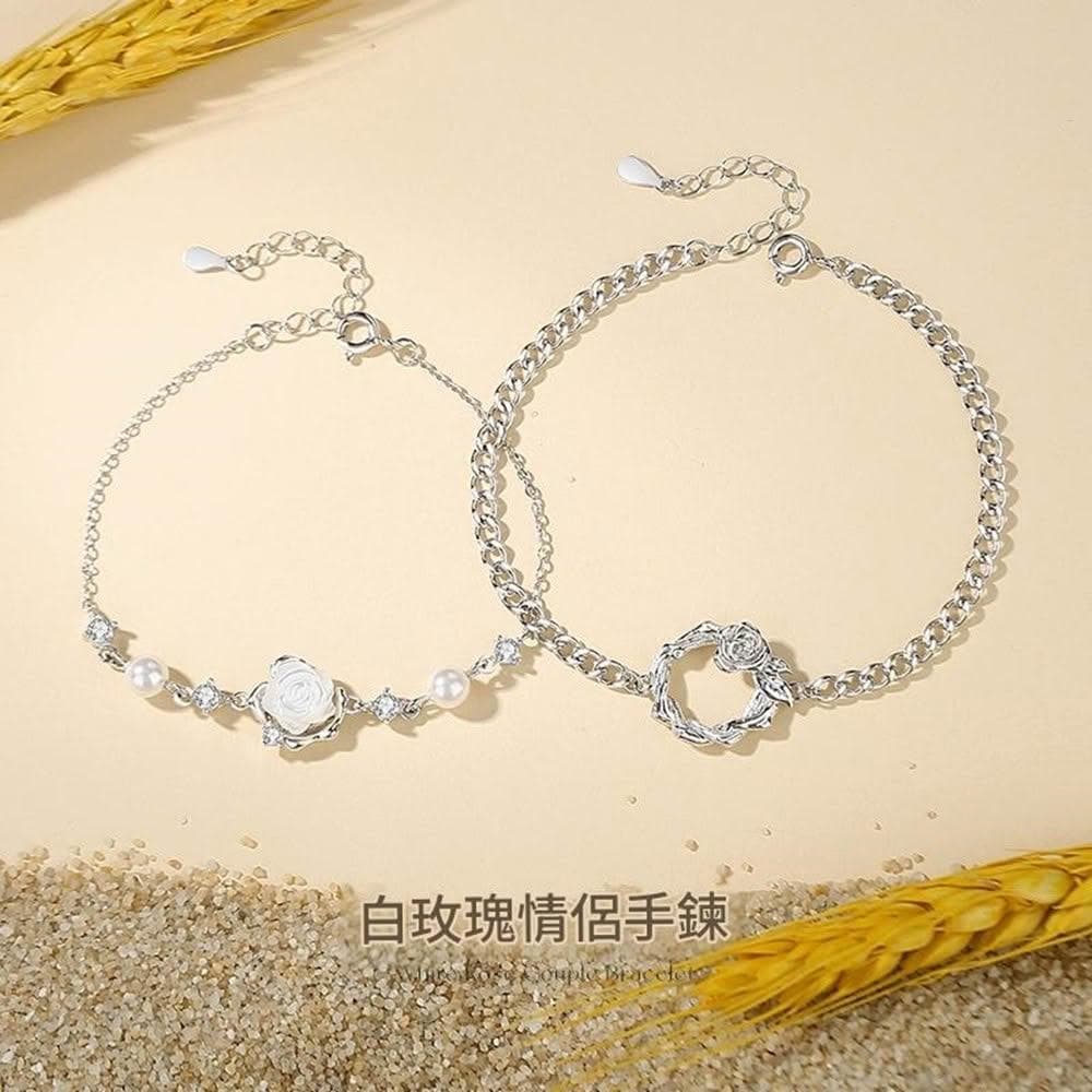 【巴黎精品】現貨+預購 頂級925純銀手鍊情侶手鏈女首飾情人節禮物-森系純銀白玫瑰情侶手鍊男女飾品a1li31