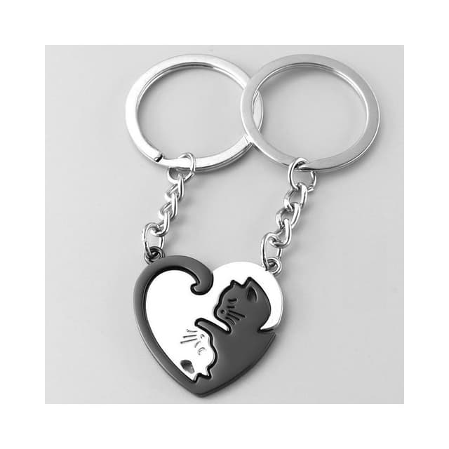 廢物專賣店 情侶貓鑰匙圈 愛心鑰匙圈 情侶吊飾 情人節禮物 生日禮物 貓咪鑰匙扣 男女吊飾 交換禮物 黑白貓情侶