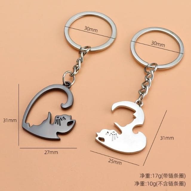 廢物專賣店 情侶貓鑰匙圈 愛心鑰匙圈 情侶吊飾 情人節禮物 生日禮物 貓咪鑰匙扣 男女吊飾 交換禮物 黑白貓情侶