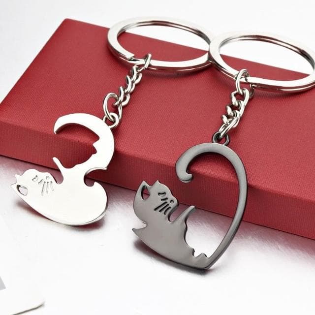 廢物專賣店 情侶貓鑰匙圈 愛心鑰匙圈 情侶吊飾 情人節禮物 生日禮物 貓咪鑰匙扣 男女吊飾 交換禮物 黑白貓情侶
