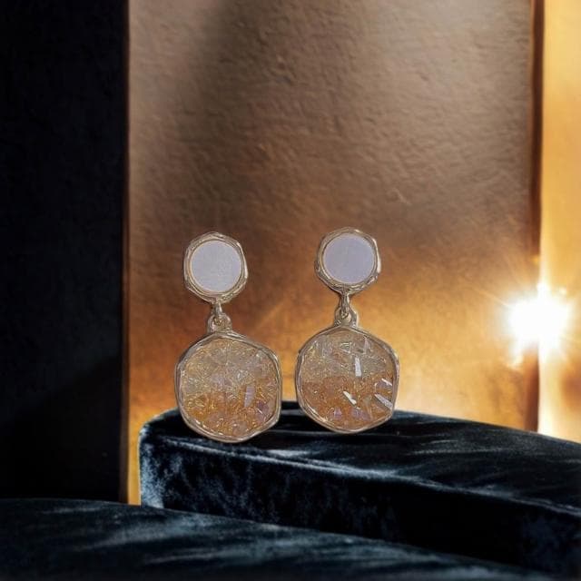 {遇見臻品}BG374夾式耳針橘色漸變水滴水晶耳墜漸變水晶耳環幾何方形碎鑽耳環小眾設計感氣質復古耳飾百搭小香風耳環