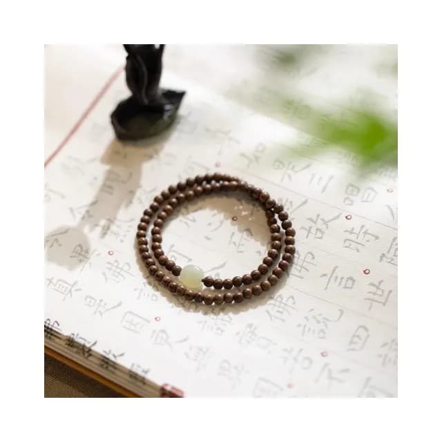 【開運堂】金絲檀木４ｍｍ 纖細佛珠手鍊簡約和田玉古風小清新仙氣檀木手串文藝女款聖誕節生日禮物情侶情人節