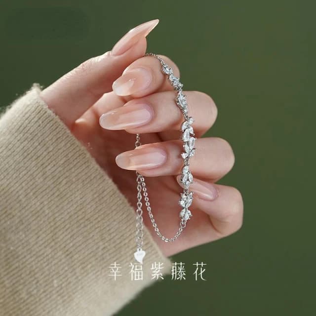 紫藤花純銀鋯石手錬 S999足銀飾品 女生手錬 不易掉色 防過敏 溫柔甜美清新 百搭飾品 情人節禮物 生日禮物