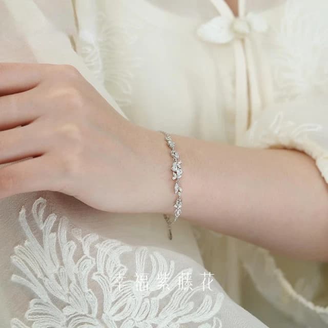 紫藤花純銀鋯石手錬 S999足銀飾品 女生手錬 不易掉色 防過敏 溫柔甜美清新 百搭飾品 情人節禮物 生日禮物