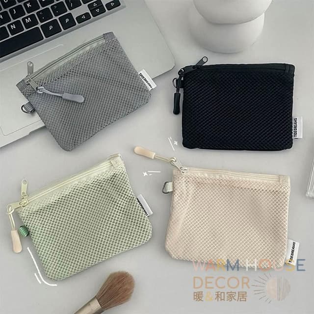 【Warm House Decor 暖和家居】網格拉鍊收納小包 (防水拉鍊包 口紅包 零錢包 耳機包 )