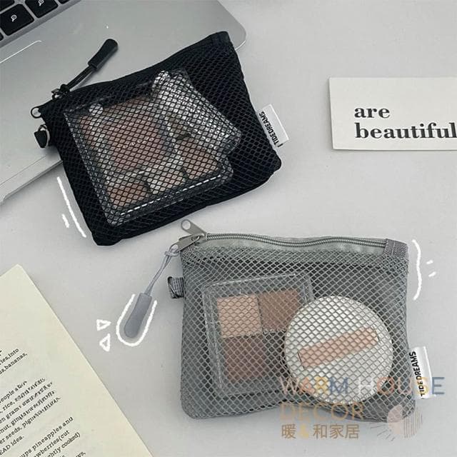 【Warm House Decor 暖和家居】網格拉鍊收納小包 (防水拉鍊包 口紅包 零錢包 耳機包 )
