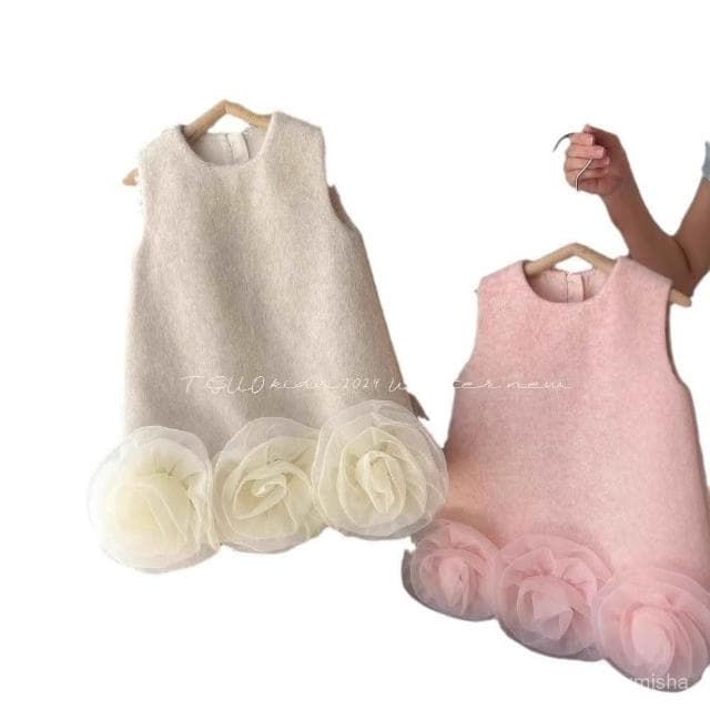 童星圓女童小香風連衣裙新款兒童秋冬女寶週嵗生日禮服花朵背心裙