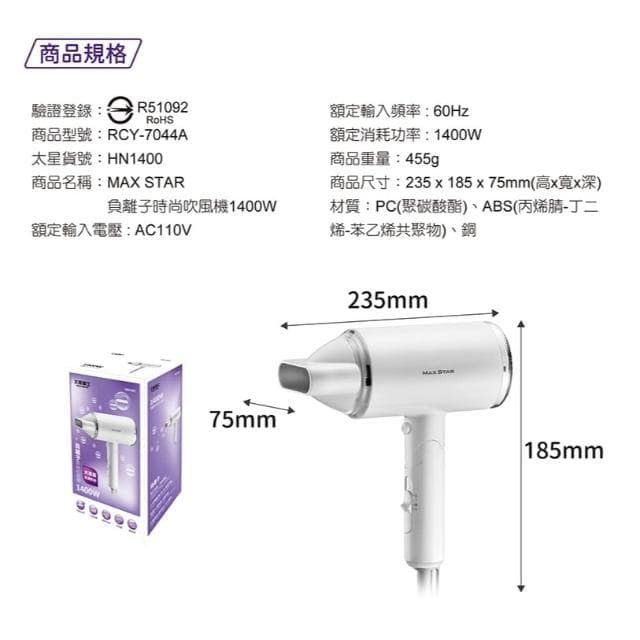 【太星電工】MAX STAR吹風機推薦｜5款專業型｜大風量 快乾 負離子 塑形美髮 1200W/1400W