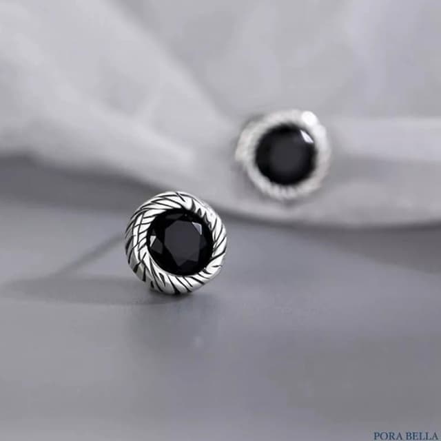 【Porabella】S925純銀黑鋯石耳釘｜幾何型 中性黑洞耳針 告白生日情人節禮物推薦 ｜ 附贈精美包裝