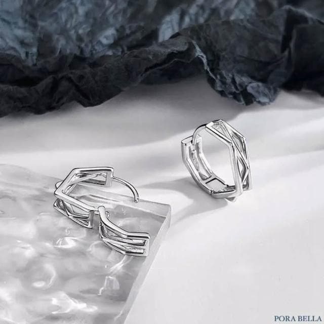 【Porabella】S925純銀線條幾何耳扣｜歐美嘻哈痞帥風耳環 送男友生日禮物推薦｜ 附贈精美包裝 Earrings