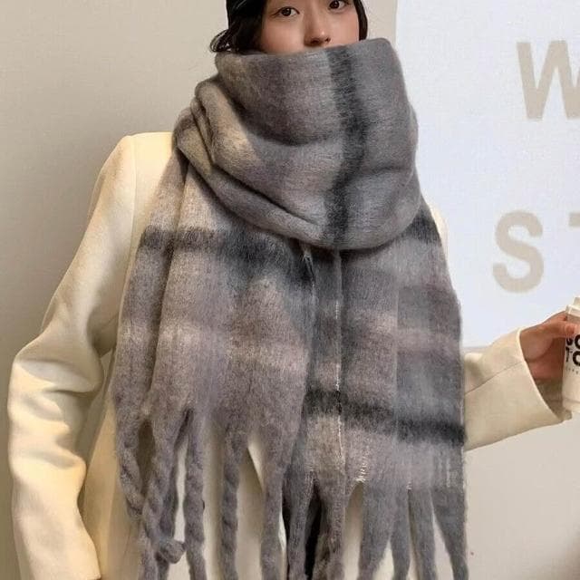 圍巾女馬海毛圍巾秋冬季新款彩虹格子高級感加厚保暖圍脖學生披肩保暖披肩圍巾質感圍巾冷氣披肩空調百搭保暖圍脖防風圍脖韓版圍巾