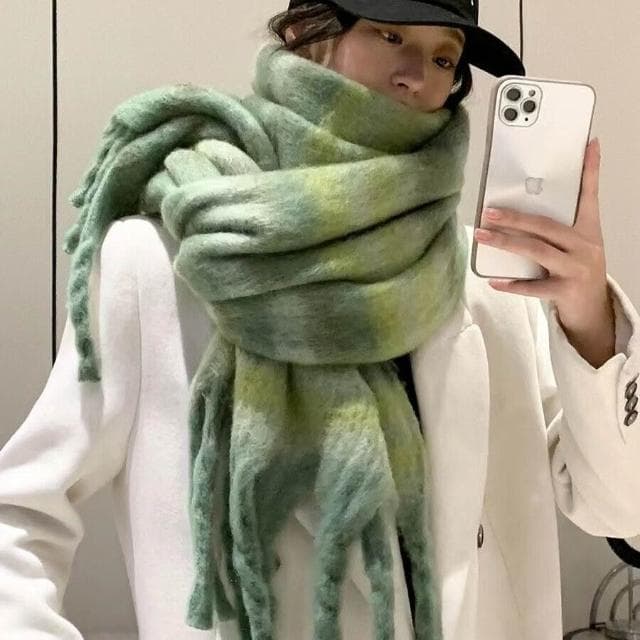 圍巾女馬海毛圍巾秋冬季新款彩虹格子高級感加厚保暖圍脖學生披肩保暖披肩圍巾質感圍巾冷氣披肩空調百搭保暖圍脖防風圍脖韓版圍巾