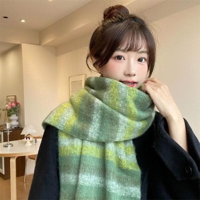 圍巾女秋冬格子圍巾高級感女士保暖新款仿羊絨流蘇女士圍脖披肩保暖披肩圍巾質感圍巾冷氣披肩空調百搭保暖圍脖防風圍脖韓版圍巾