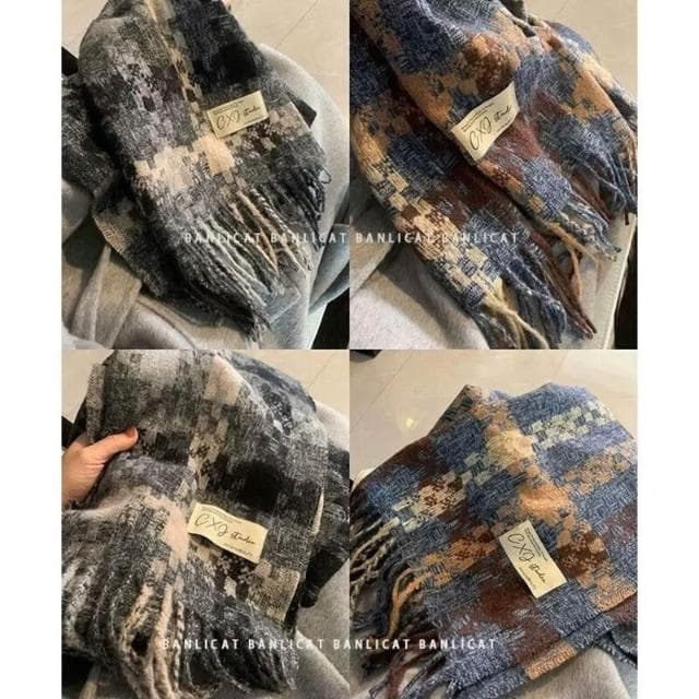 圍巾女氛圍感格子圍巾女冬季流蘇保暖加厚長款氣質披肩情侶圍脖保暖披肩圍巾質感圍巾冷氣披肩空調百搭保暖圍脖防風圍脖韓版圍巾