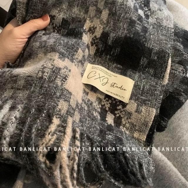 圍巾女氛圍感格子圍巾女冬季流蘇保暖加厚長款氣質披肩情侶圍脖保暖披肩圍巾質感圍巾冷氣披肩空調百搭保暖圍脖防風圍脖韓版圍巾