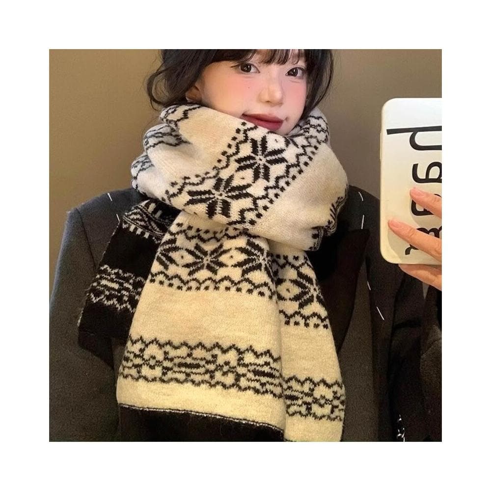 圍巾女冬季雪花雙面穿女秋冬季韓系氛圍感加厚保暖針織圍巾高級保暖披肩圍巾質感圍巾冷氣披肩空調百搭保暖圍脖防風圍脖韓版圍巾