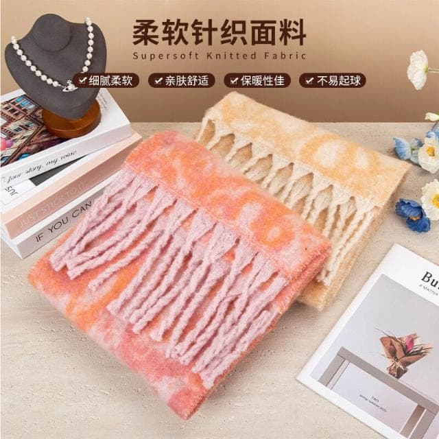 圍巾女秋冬新款韓版甜妹風印花圍巾女保暖加厚仿羊絨圍脖保暖披肩圍巾質感圍巾冷氣披肩空調百搭保暖圍脖防風圍脖韓版圍巾