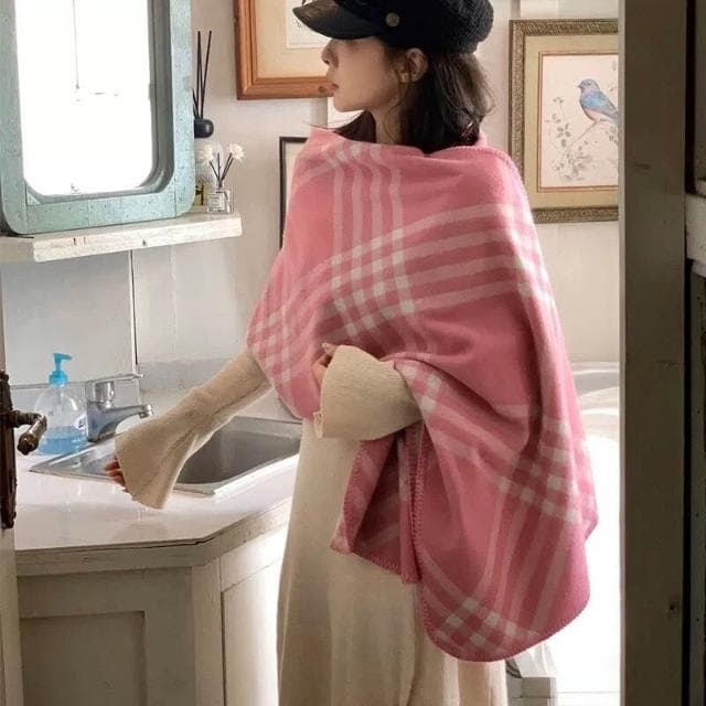 圍巾女保暖圍巾方格韓式潮流冬季圍脖線條雙面雙色披肩圍巾披肩圍巾質感圍巾冷氣披肩空調百搭保暖圍脖防風圍脖韓版圍巾