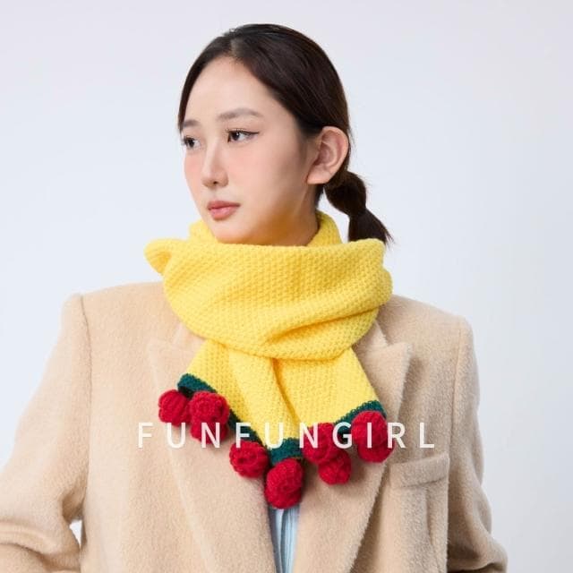 圍巾女秋冬手工玫瑰花編織保暖圍巾女韓版可愛裝飾加厚圍脖時尚針織保暖披肩圍巾質感圍巾冷氣披肩百搭保暖圍脖防風圍脖韓版圍巾