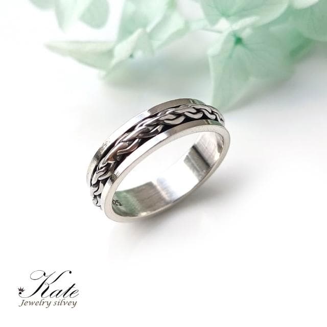 【KATE】銀飾 古典麻花轉運純銀戒指 轉運戒指 編織戒指 個性款銀戒 國際圍#13#15 生日禮物 情人禮物