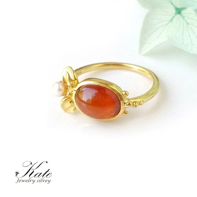 【KATE】銀飾 手工珠寶天然錳鋁石榴石珍珠純銀戒指 銀飾 芬達石 一月生日石 橙橘色 珠寶等級 #12 寶石戒指