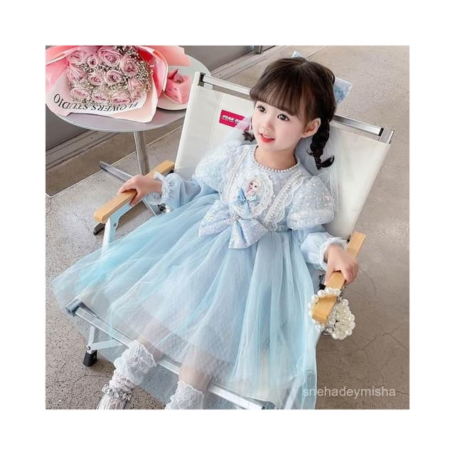 女寶寶艾莎公主裙長袖2025秋季冰雪奇緣網紗髮光裙子生日愛莎連衣