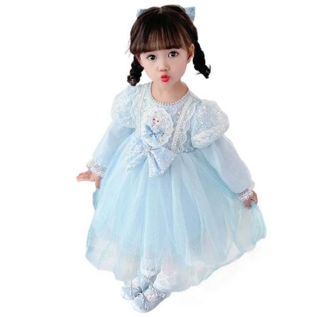 女寶寶艾莎公主裙長袖2025秋季冰雪奇緣網紗髮光裙子生日愛莎連衣