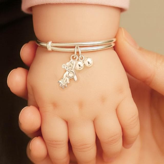 【珠兒綠】999純銀大熊小熊搖鈴手鐲 嬰兒|兒童|成人尺寸 純銀手鐲 彌月禮物 周歲禮物 新年禮物