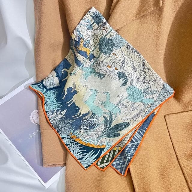 比比優精選 雙面雙色 動物狂歡 真絲 羊毛絲巾 披肩百搭圍巾