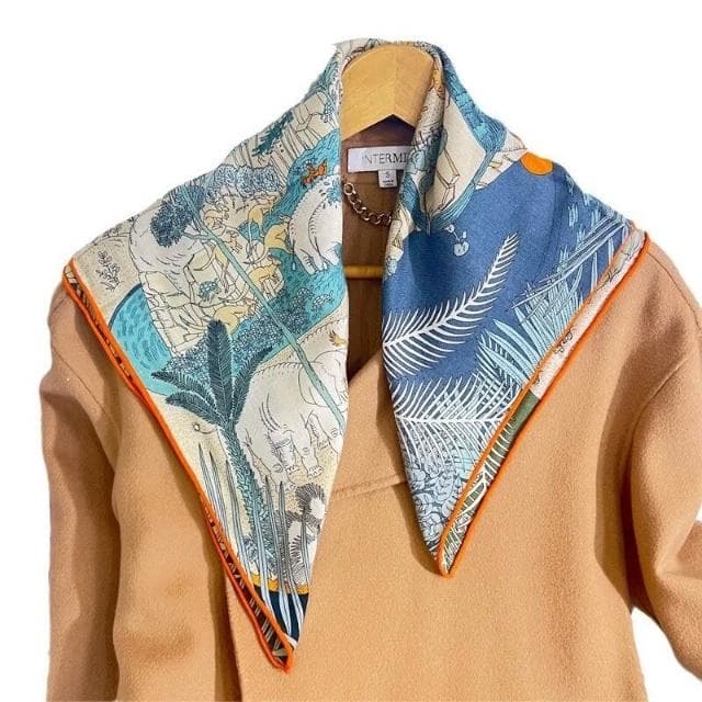 比比優精選 雙面雙色 動物狂歡 真絲 羊毛絲巾 披肩百搭圍巾