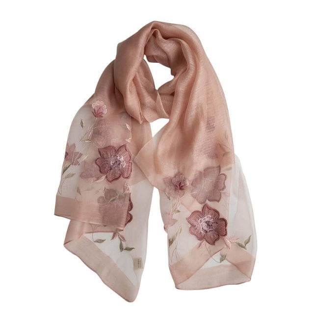 比比優精選 真絲 羊毛 重工繡花 圍巾 刺繡 氣質紗巾薄款時尚女春