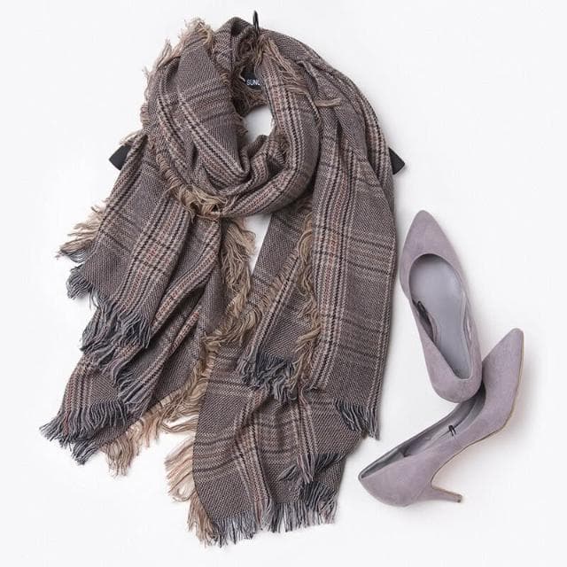 比比優精選 羊絨格子圍巾 羊毛披肩 女士保暖 千鳥格圍脖女
