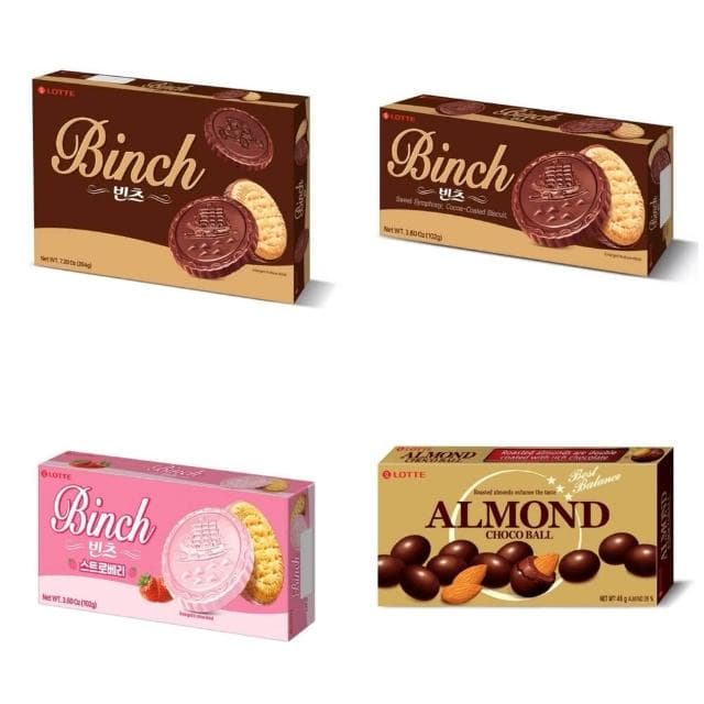 【CHARLOTTE OLYMPIA】韓國 樂天 BINCH 巧克力餅乾 102g 204g 草莓餅乾 杏仁巧克力 46g 