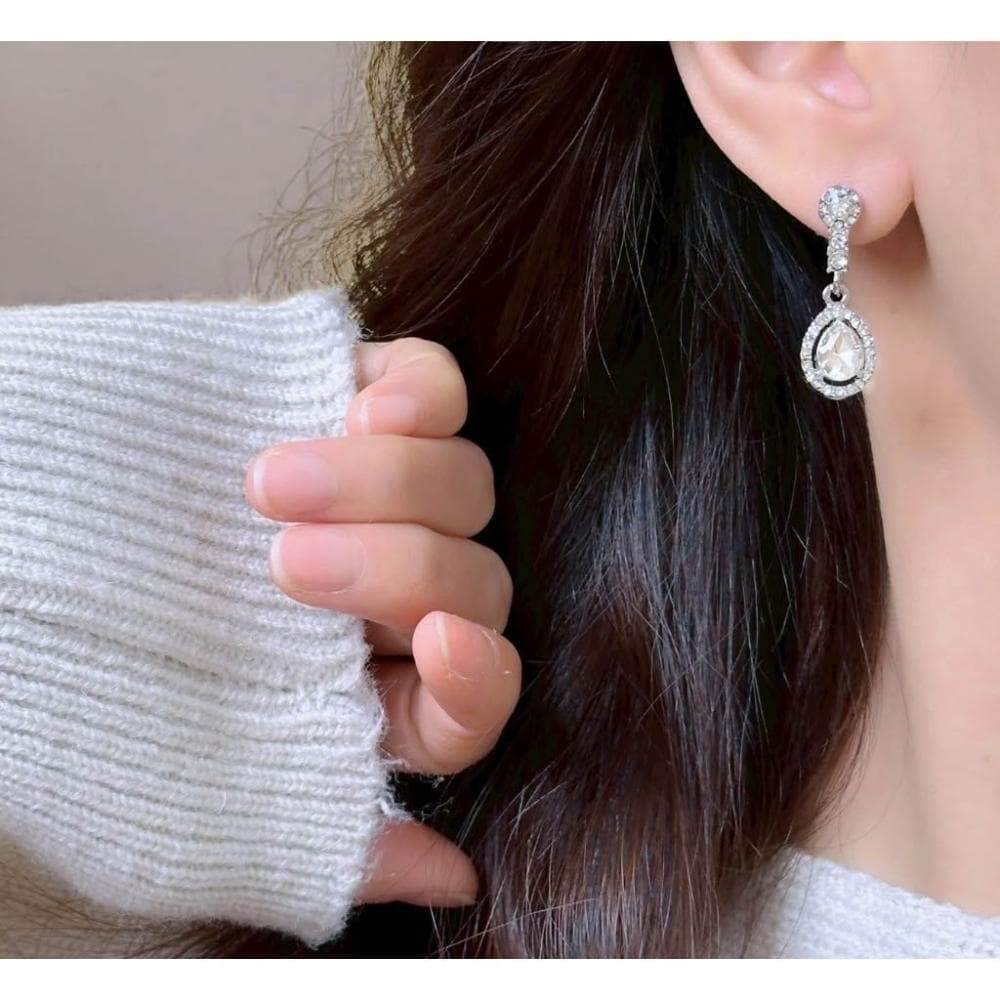{遇見臻品}BG463耳夾耳針水滴耳環復古優雅耳環冷淡風耳夾鑲鑽水滴形耳環耳墜鑽水滴耳飾品鑲鑽氣質耳環復古風耳環造型耳環