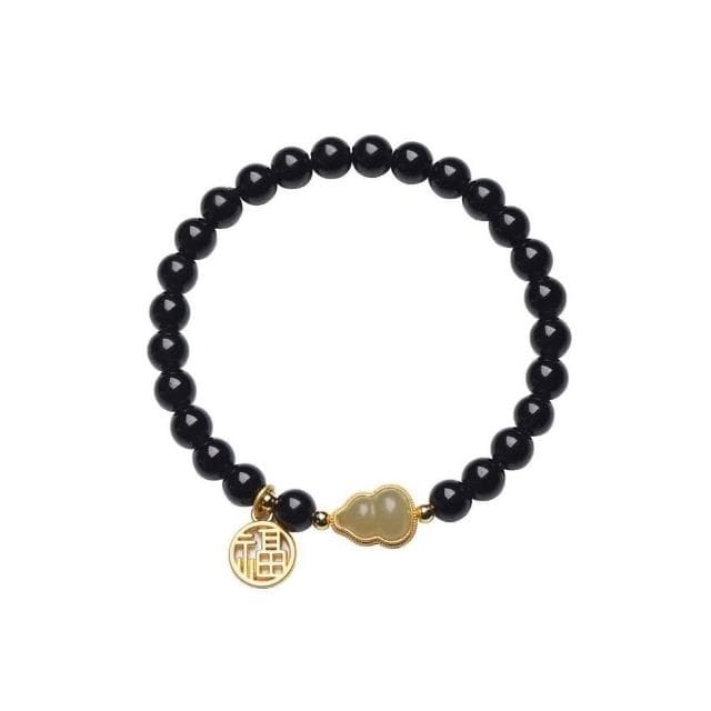 【開運堂】天然黑曜石水晶手鍊和田玉葫蘆手串情侶手串情侶禮物